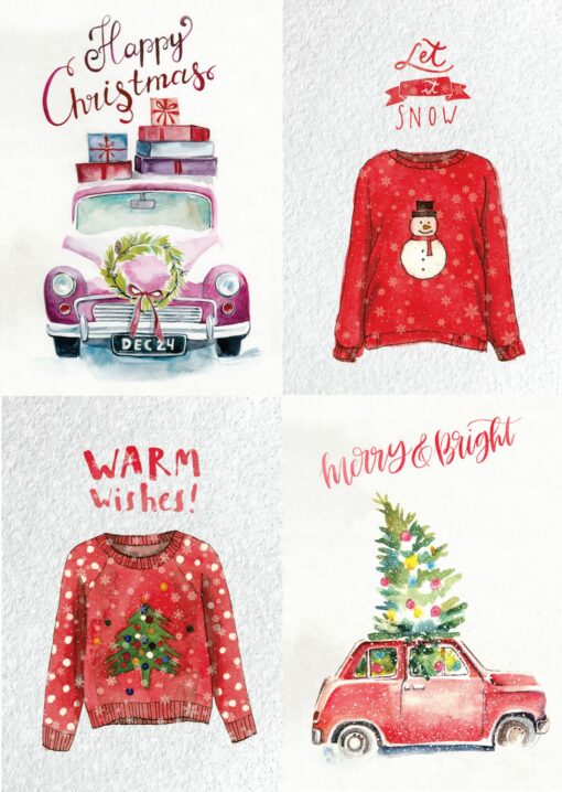 Daphne's Diary Christmas cards set of 4 'Car-sweater'