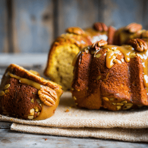 Bundt cake with nuts and caramel