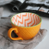 Daphnes Diary hand-painted Large ceramic coffee cup ( orange with zigzag pattern )