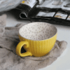 Daphnes Diary hand-painted Large ceramic coffee cup ( yellow with grey flower pattern )