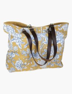 Daphne's Diary Reversible yellow Heritage cotton bag with bird pattern