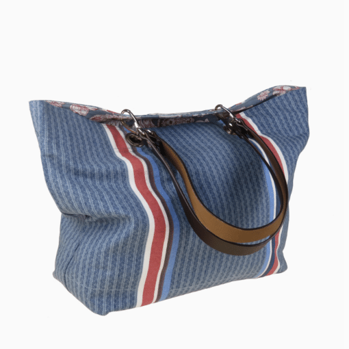 Sac réversible en toile de coton 'Bleu patrimoine avec motif oiseaux' – Image 2