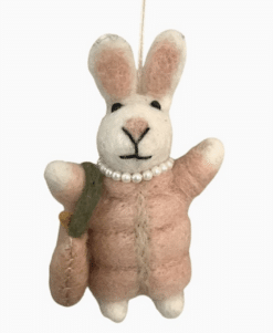 Rabbit with bag - old pink - wool felt - handmade in Nepal