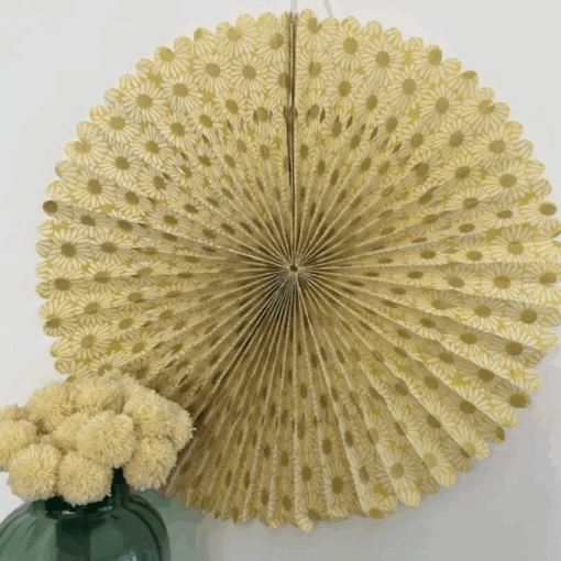 Rozet ecopapier met bloemen Madeliefje - geel - 55ø cm Nepal - Afbeelding 3