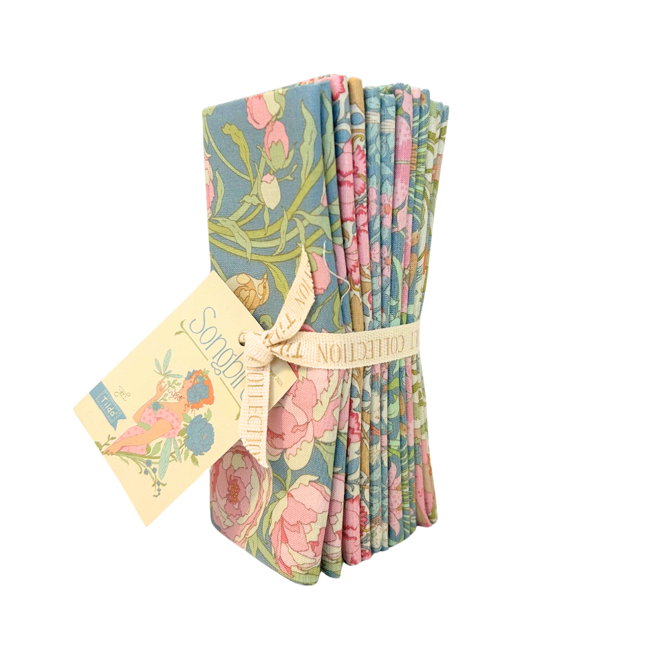 Lot de 5 tissus Tilda Songbird Fat Quarter Bleu